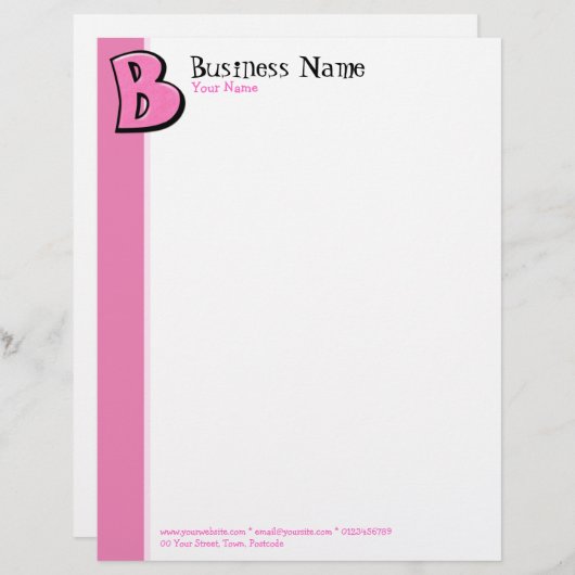 Gekke letter B roze briefhoofd (Voorkant / Achterkant)