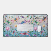 Gekke libellen met bloemen. Bewerkbare naam Bureaumat (Keyboard & Muis)