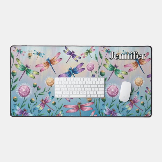 Gekke libellen met bloemen. Bewerkbare naam Bureaumat (Keyboard & Muis)