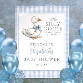 Gekke Little Goose Blue Baby shower Welkomstbord Poster
