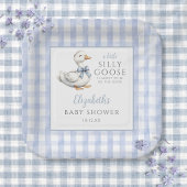 Gekke Little Goose Blue Gingham Baby shower Papieren Bordje