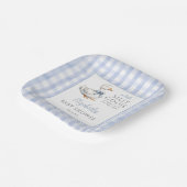 Gekke Little Goose Blue Gingham Baby shower Papieren Bordje (Gebogen)