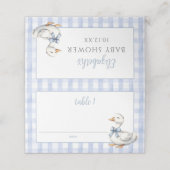 Gekke Little Goose Blue Gingham Baby shower Plaatskaartje (Buitenkant ongevouwen)