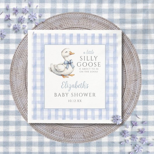 Gekke Little Goose Blue Gingham Baby shower Servet