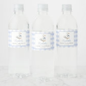 Gekke Little Goose Blue Gingham Baby shower Waterfles Etiket (Flessen)