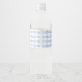 Gekke Little Goose Blue Gingham Baby shower Waterfles Etiket (Achterkant)