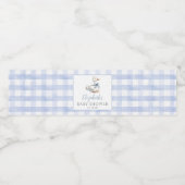 Gekke Little Goose Blue Gingham Baby shower Waterfles Etiket (Enkel label)