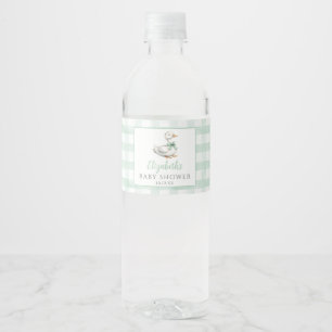 Gekke Little Goose Gingham Baby shower Waterfles Etiket