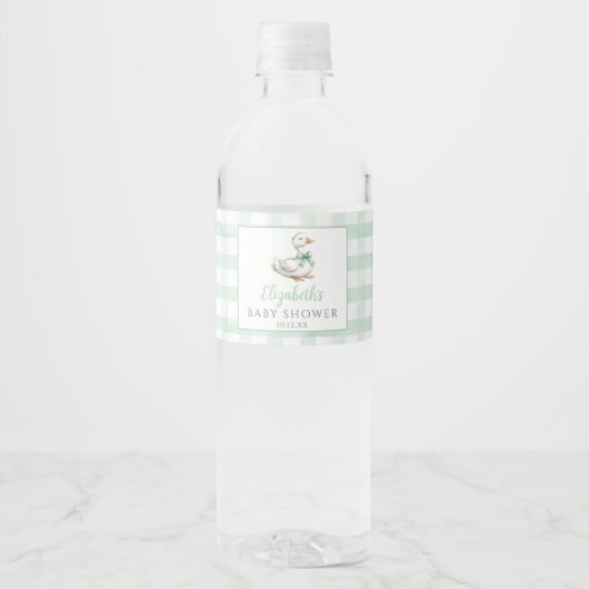 Gekke Little Goose Gingham Baby shower Waterfles Etiket (Voorkant)