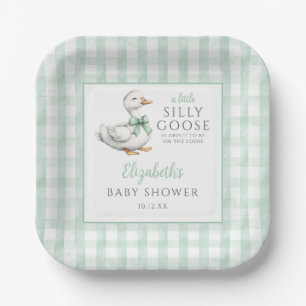 Gekke Little Goose Green Gingham Baby shower Papieren Bordje