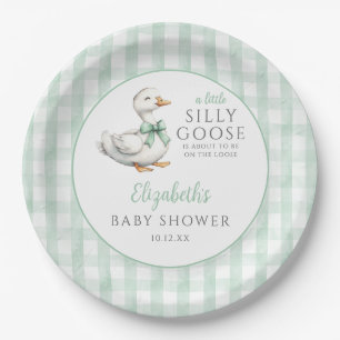Gekke Little Goose Green Gingham Baby shower Papieren Bordje