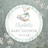 Gekke Little Goose Green Gingham Baby shower Ronde Sticker