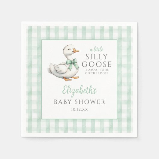 Gekke Little Goose Green Gingham Baby shower Servet (Voorkant)