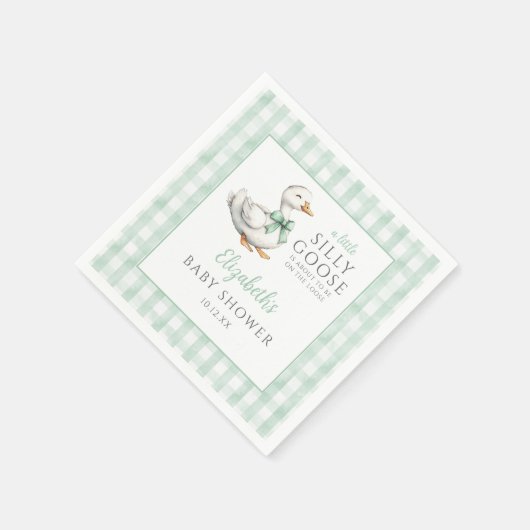 Gekke Little Goose Green Gingham Baby shower Servet (Hoek)