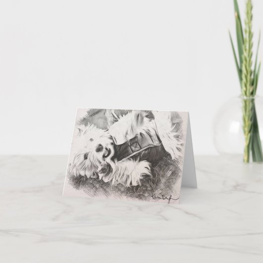 Gekke Lulu de Westie gesigneerd kunst Bedankkaart (Voorkant)