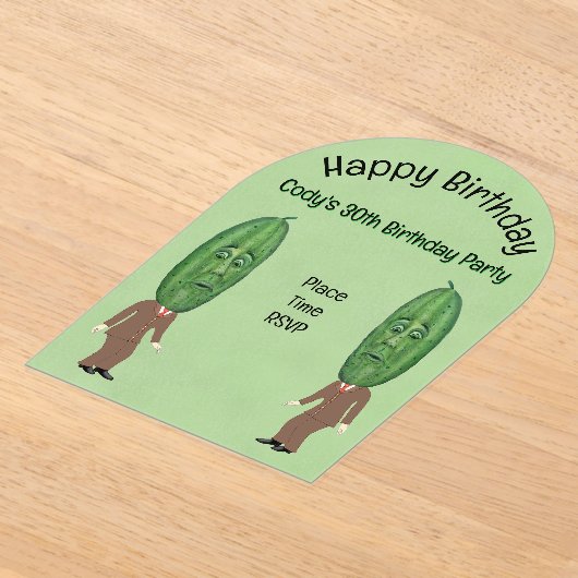 Gekke Mannen Grote groene augurken hoofden gezicht Acryl Uitnodigingen (Laagn)