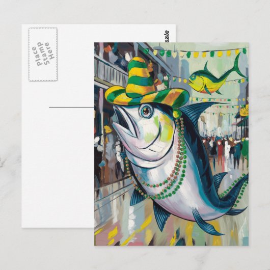 Gekke Mardi Gras Fish Briefkaart (Voorkant / Achterkant)