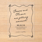 Gekke minimalistische hand getrokken bruiloft acryl uitnodigingen (Voorkant)