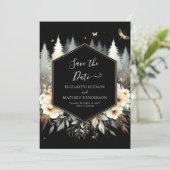 Gekke moderne betoverde bos bruiloft save the date (Staand voorkant)