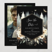 Gekke moderne betoverde bos bruiloft save the date (Voorkant / Achterkant)