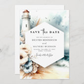 Gekke moderne vuurtoren bruiloft save the date (Voorkant / Achterkant)
