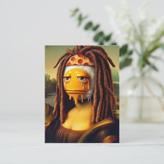 Gekke Mona Lisa Dreadlocks Pizza & Egg Briefkaart (Staand voorkant)