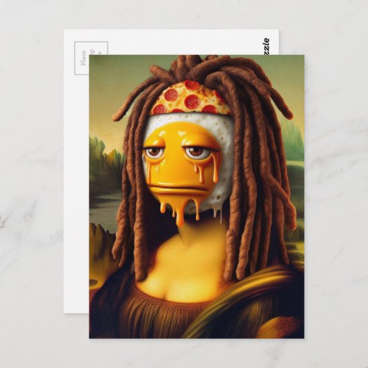 Gekke Mona Lisa Dreadlocks Pizza & Egg Briefkaart (Voorkant / Achterkant)