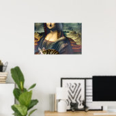 Gekke Mona Lisa met Kitty Cat Portrait Art Poster (Thuiskantoor)