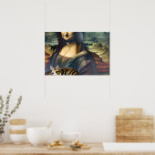 Gekke Mona Lisa met Kitty Cat Portrait Art Poster (Keuken)