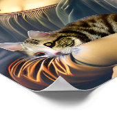 Gekke Mona Lisa met Kitty Cat Portrait Art Poster (Hoek)