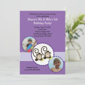 Gekke Monkey PAARS Photo Birthday Invitation 5x7 Kaart (Staand voorkant)