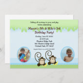 Gekke Monkey Twins Photo Birthday Invite Kaart (Voorkant / Achterkant)
