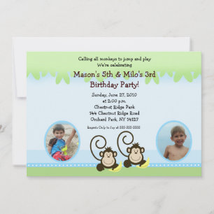 Gekke Monkey Twins Photo Birthday Invite Kaart