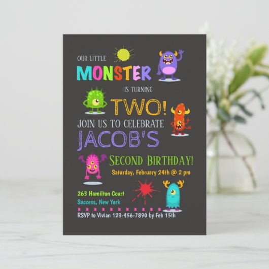 Gekke Monsters Uitnodiging (Staand voorkant)