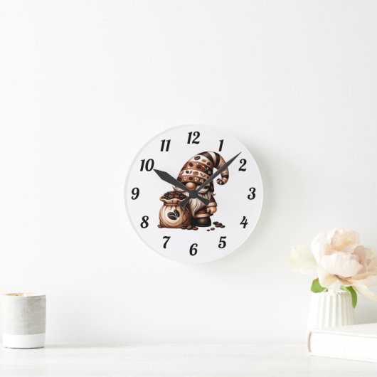 Gekke Mooie Koffie Kabouter Bruine Witte Cadeau Ronde Klok (Huis)