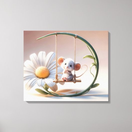Gekke muis op een Daisy Swing Canvas Afdruk (Voorkant)