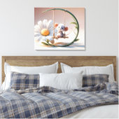 Gekke muis op een Daisy Swing Canvas Afdruk (Insitu (Slaapkamer))