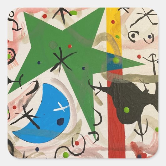 GEKKE NACHT MET GROENE STER VIERKANTE STICKER (Voorkant)