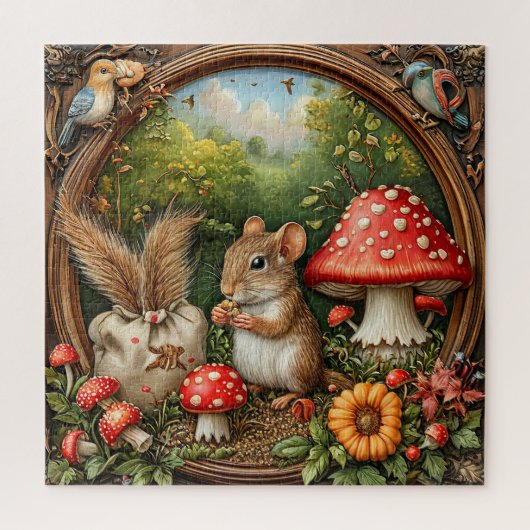 Gekke Natuur scene met muis, paddenstoelen Legpuzzel (Verticaal)