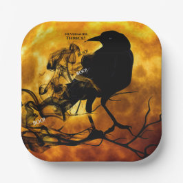 Gekke Nevermore Boo Black Raven Halloween Party Papieren Bordje