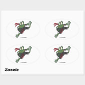 gekke ninja-kikkervis cartoon ovale sticker (Vel)