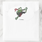 gekke ninja-kikkervis cartoon ovale sticker (Tas)