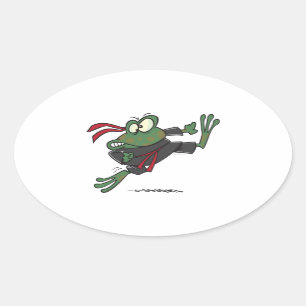 gekke ninja-kikkervis cartoon ovale sticker