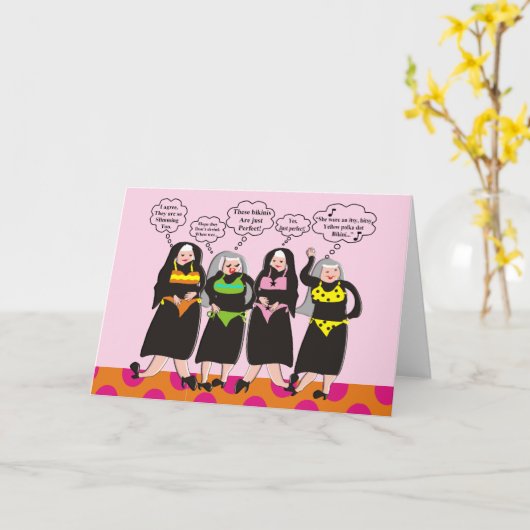 Gekke nonnen in Bikini's Kaart (Gele Bloem)