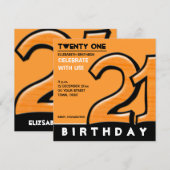 Gekke nummer 21 oranje uitnodiging voor de geboort (Voorkant / Achterkant)