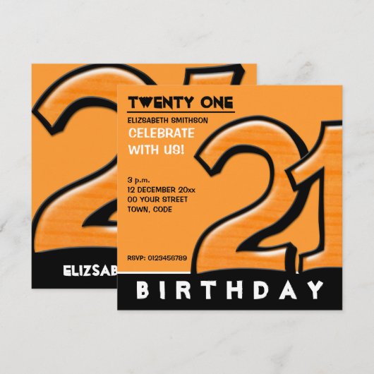 Gekke nummer 21 oranje uitnodiging voor de geboort (Voorkant / Achterkant)