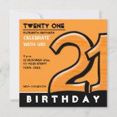 Gekke nummer 21 oranje uitnodiging voor de geboort (Voorkant)