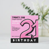 Gekke nummer 21 roze uitnodiging van de Birthday P (Staand voorkant)