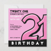 Gekke nummer 21 roze uitnodiging van de Birthday P (Voorkant)
