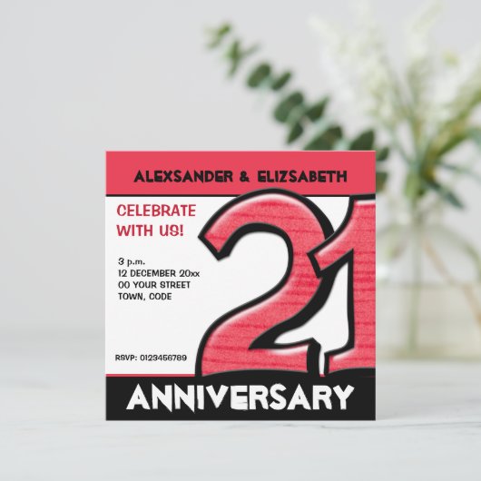 Gekke nummer 21 uitnodiging van rode Jubilea (Staand voorkant)